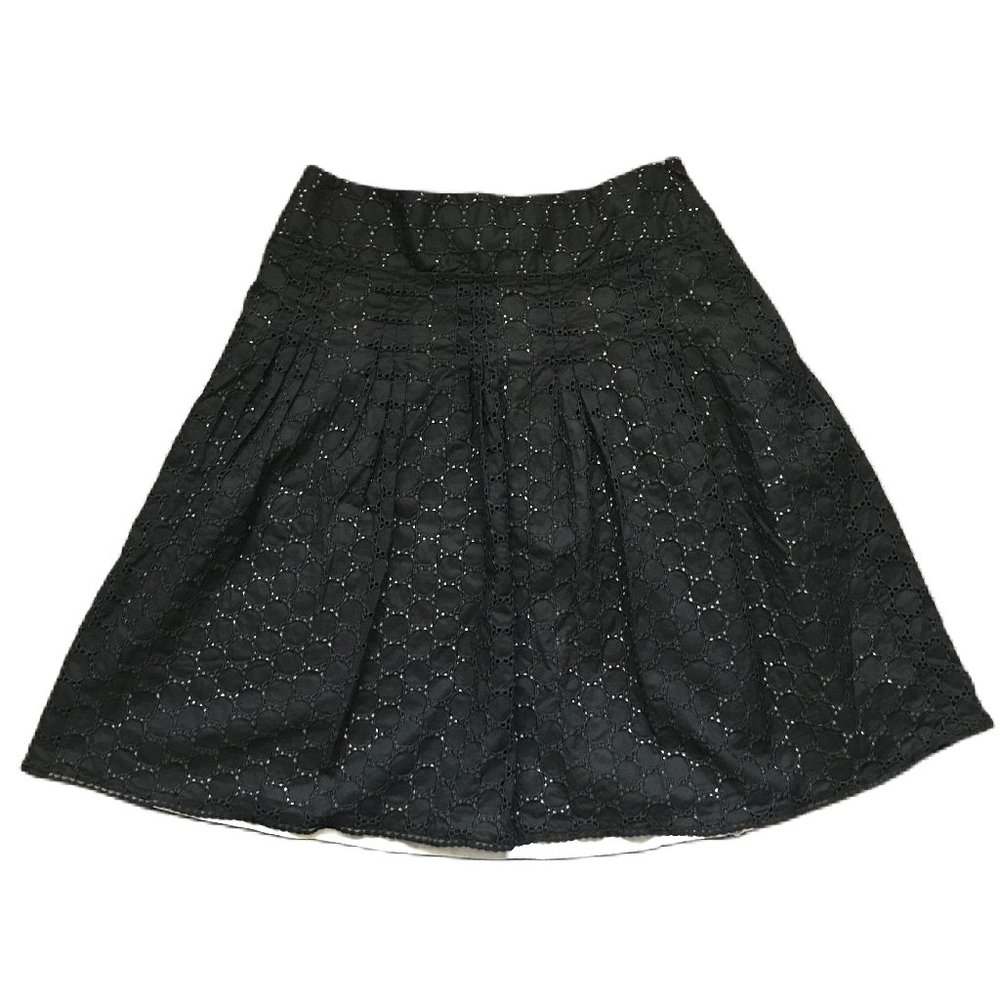 ANN TAYLOR Full Eyelet A-Line Cotton Skirt Side Zipper Size Small - Black/White